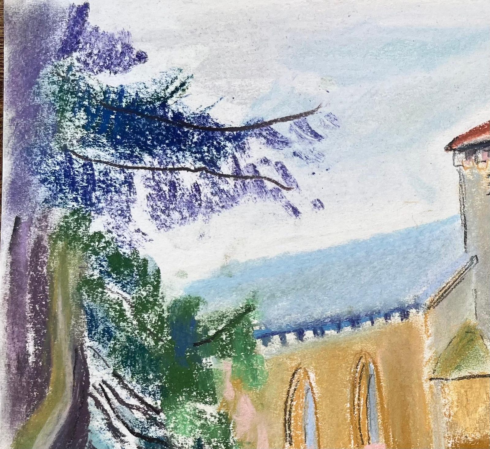 Anne Marie Migette Perardmid 20th Century Pastel Of St. Agathe Church In Loueygoun In France photo for sale