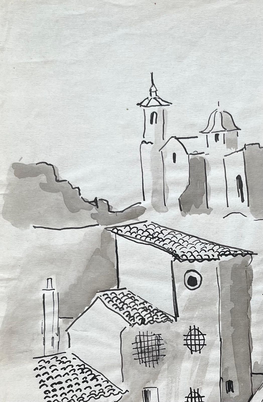 Anne Marie Migette Perardmid 20th Century Ink Drawing Of Spanish Architecture And Church Towers In Lorca1960 photo for sale