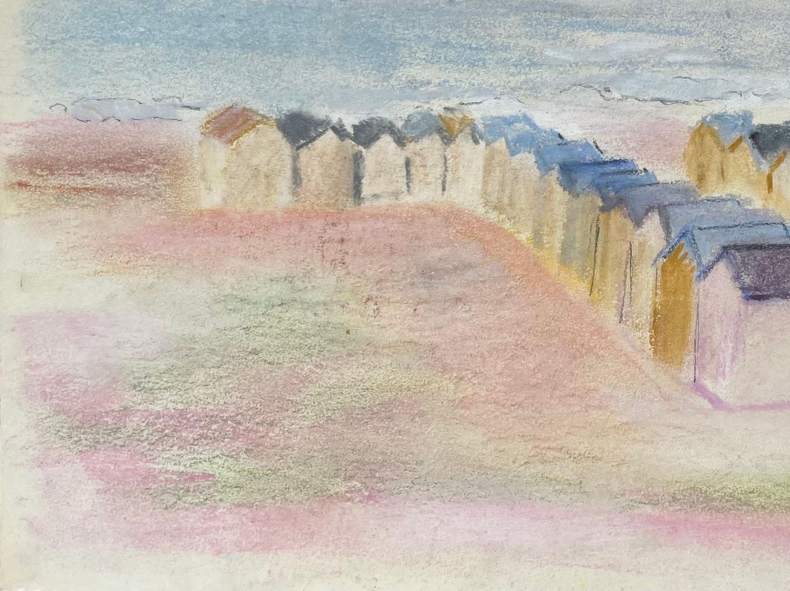 Anne Marie Migette Perardmid Century French Pastel Seaside Landscape With Beach Huts And Distant Mast photo Art