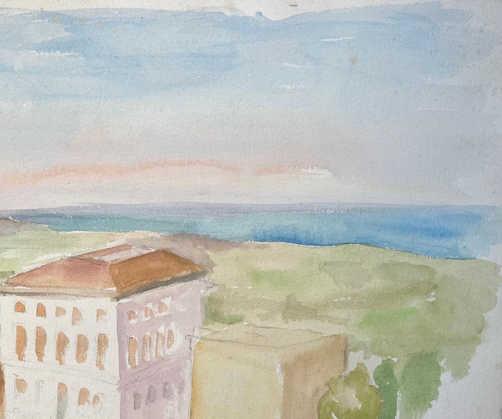 Anne Marie Migette Perardmid 20th Century Watercolour Of Coastal Architecture And Sea View In Agrigento photo 499.0