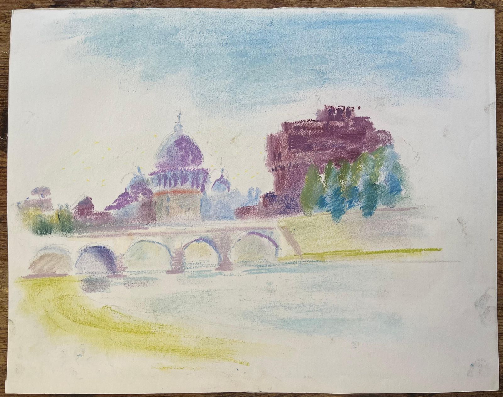 Anne Marie Migette Perardmid 20th Century Pastel Of Castel Sant'angelo And St. Peter’s Dome In Rome photo furniture