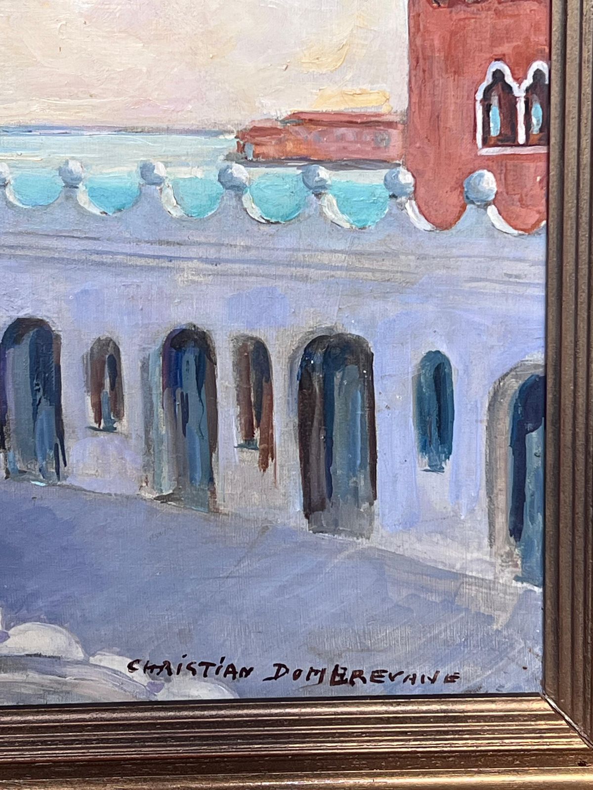 Art Christian Dombrevanehuge Signed Oil Painting Venice Canal San Giorgio Maggiore 20th Century photo