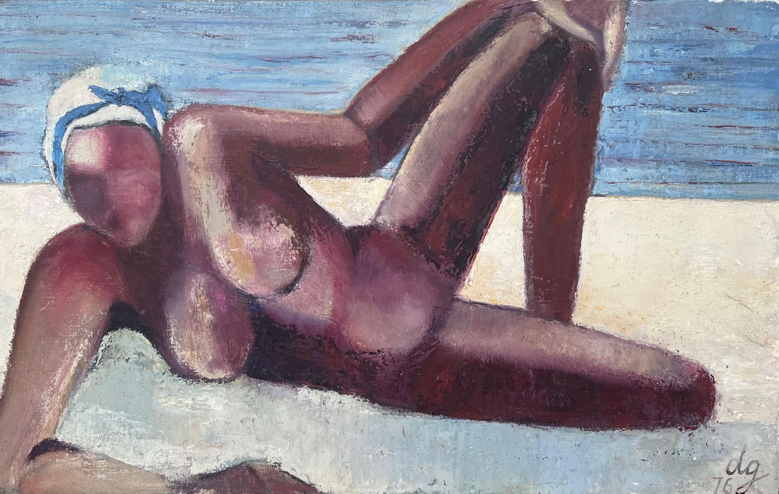 Danie Gruau1970's French Modernist Signed Oil Nude Lady On Beach Superb Quality Painting20th Century