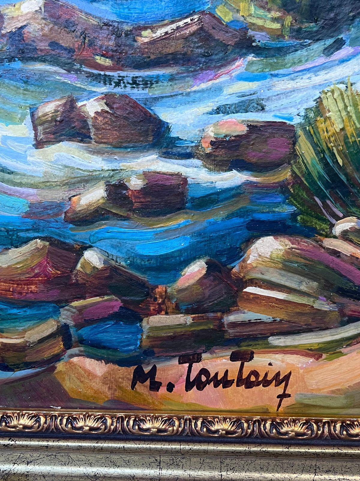 Max Toutaincôte D'azur Blue Sea Coastal 20th Century French Post Impressionist Oil Painting photo vintage