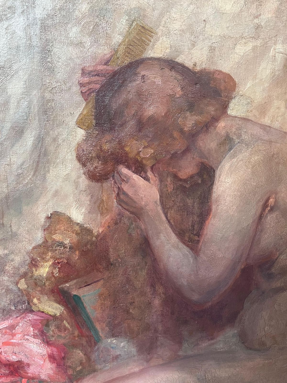 French Schoolhuge 1900's French Impressionist Oil On Canvas Nude Model Artists Interior photo furniture