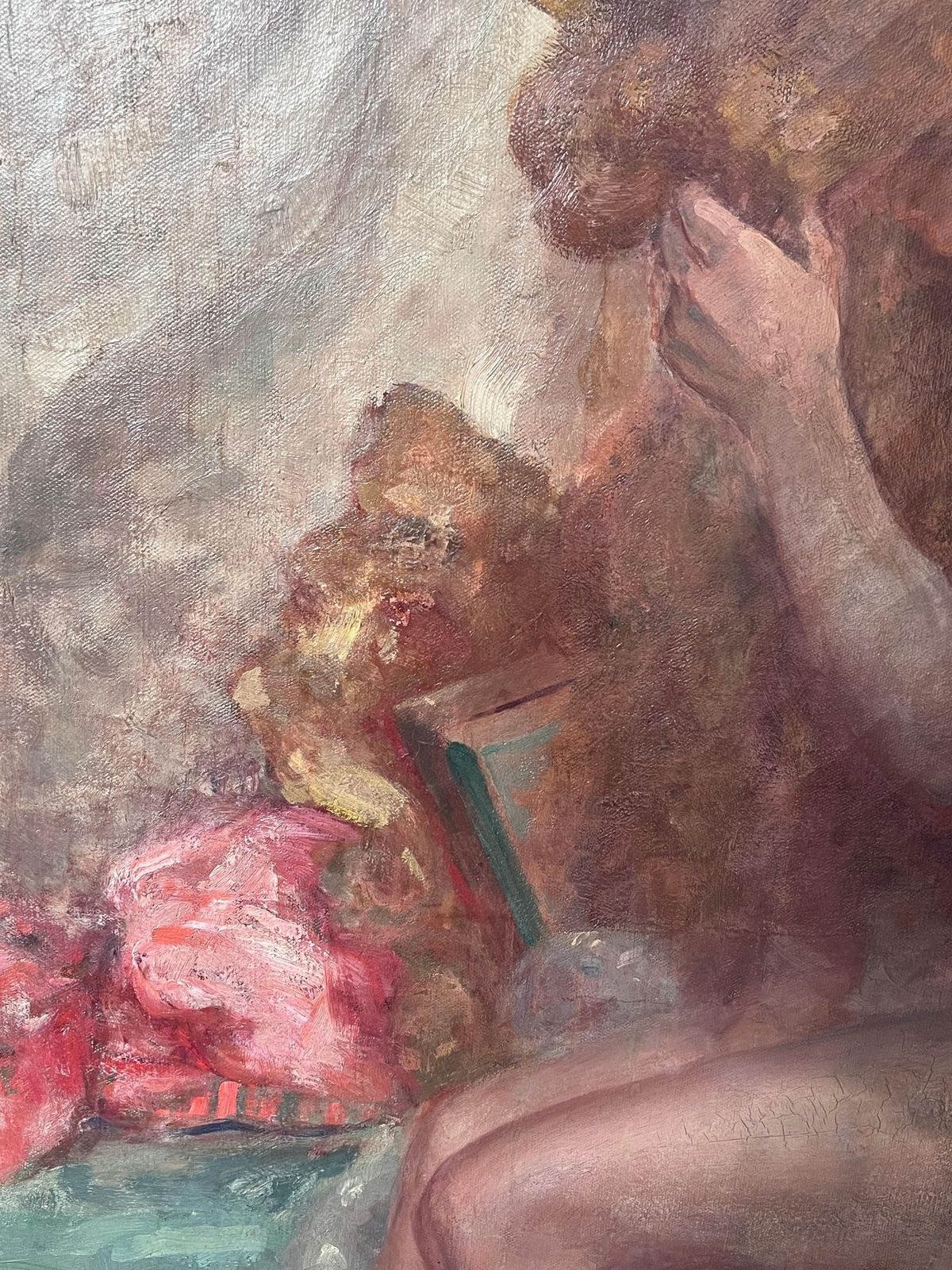 French Schoolhuge 1900's French Impressionist Oil On Canvas Nude Model Artists Interior photo vinterior