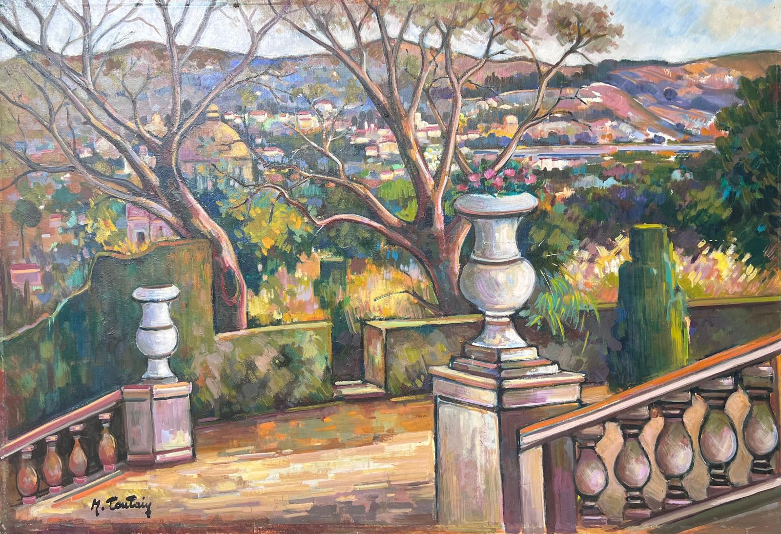 Max Toutainprovencal Coastal Garden Terrace Huge 20th Century French Impressionist Painting