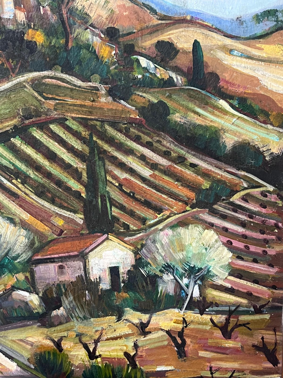 photo for sale Max Toutainprovencal Hill Perched Town 20th Century French Post Impressionist Oil Painting