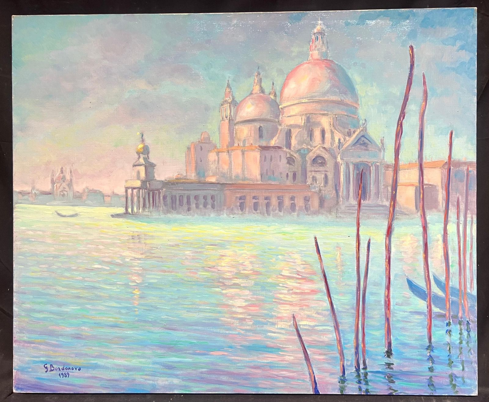 Georges Bordonovefrench Impressionist Oil Painting Sunlit Reflections Of Santa Maria Della Salute photo furniture
