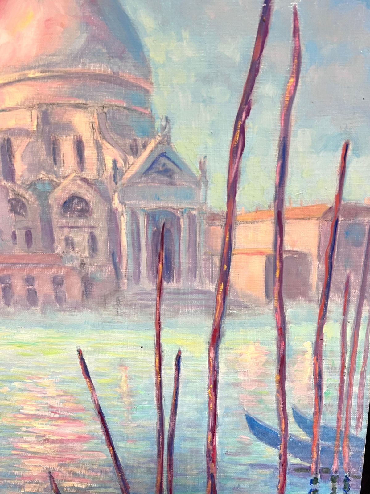 Georges Bordonovefrench Impressionist Oil Painting Sunlit Reflections Of Santa Maria Della Salute photo vintage