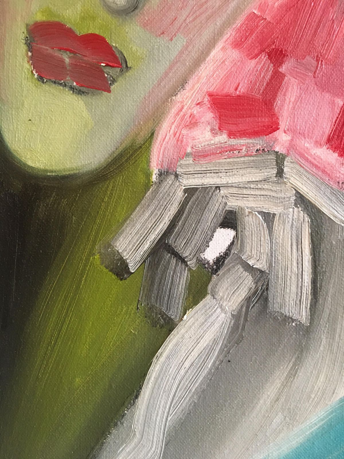 Beatrice Werliestriking Portrait, Cubist Abstract, Red Colour, Original Oil Paintingc.2000 photo vinterior