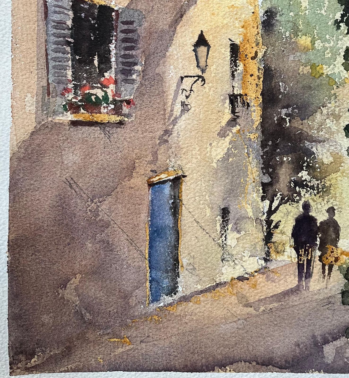 Anthony Averybritish Impressionist Watercolor Of A Sunlit Alley With Archway And Figures photo 534.0