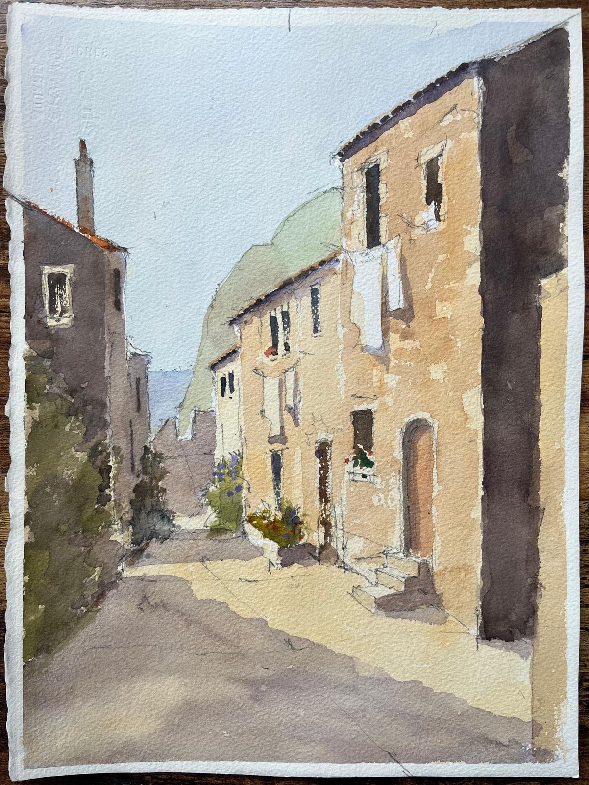 Anthony Averybritish Impressionist Watercolor Of A Quiet Sunlit Mediterranean Village Street photo furniture