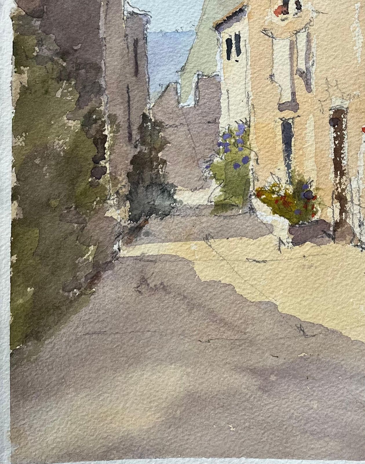 Anthony Averybritish Impressionist Watercolor Of A Quiet Sunlit Mediterranean Village Street photo for sale