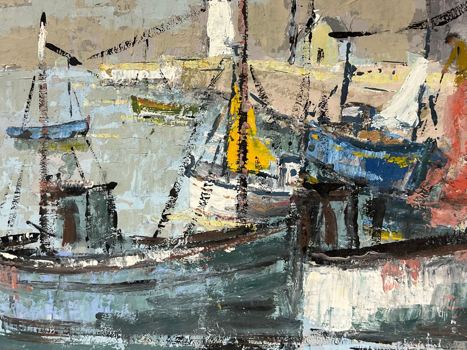 Fanch Lelfrench Impressionist Fishing Boats At The Harbor With Lighthouse Oil Painting photo 505.0