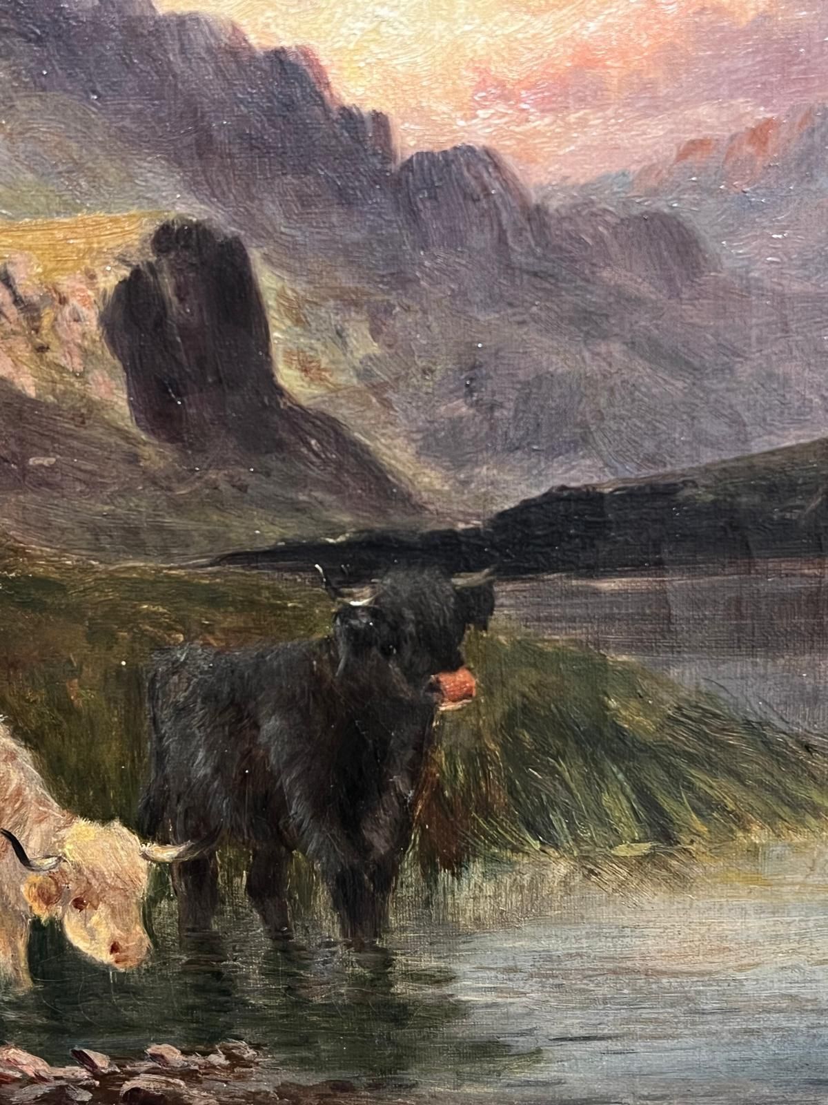 William Langley (1852 1922highland Cattle At Dusk Antique Scottish Loch & Mountains Signed Oil Painting photo buy
