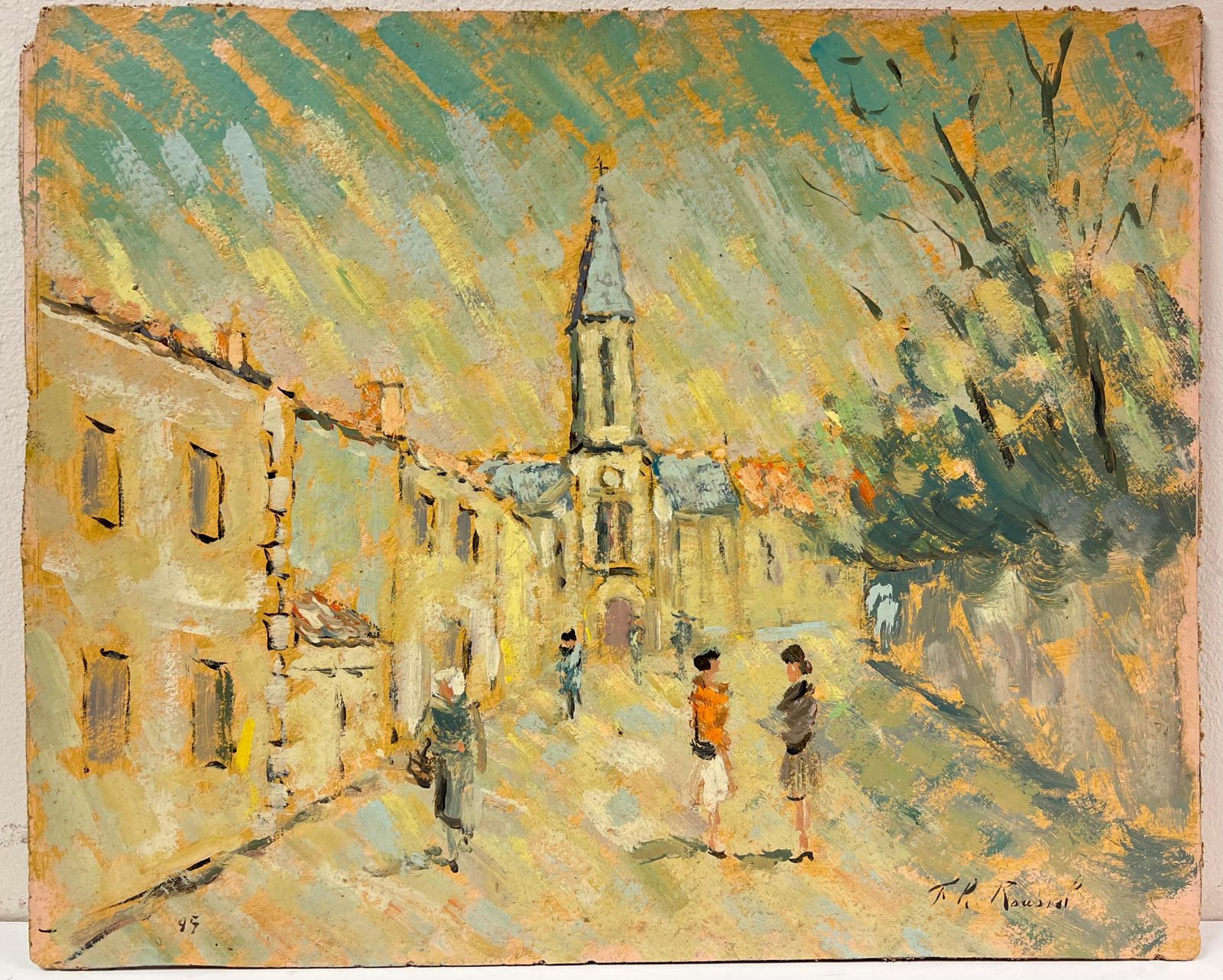 Fanch Lelfrench Impressionist Figures Gossiping In Sunlit Village Street Oil Painting photo furniture