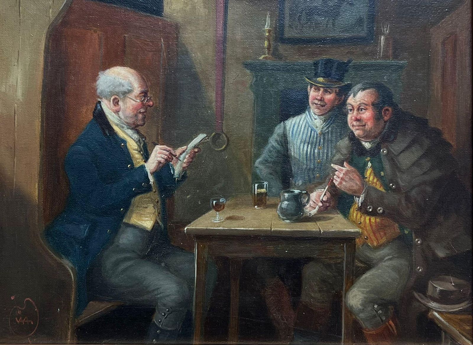 Alexander Austen (1859 1924)victorian Tavern Scene Three Gentlemen In Conversation Over Drinks Oil Painting photo for sale