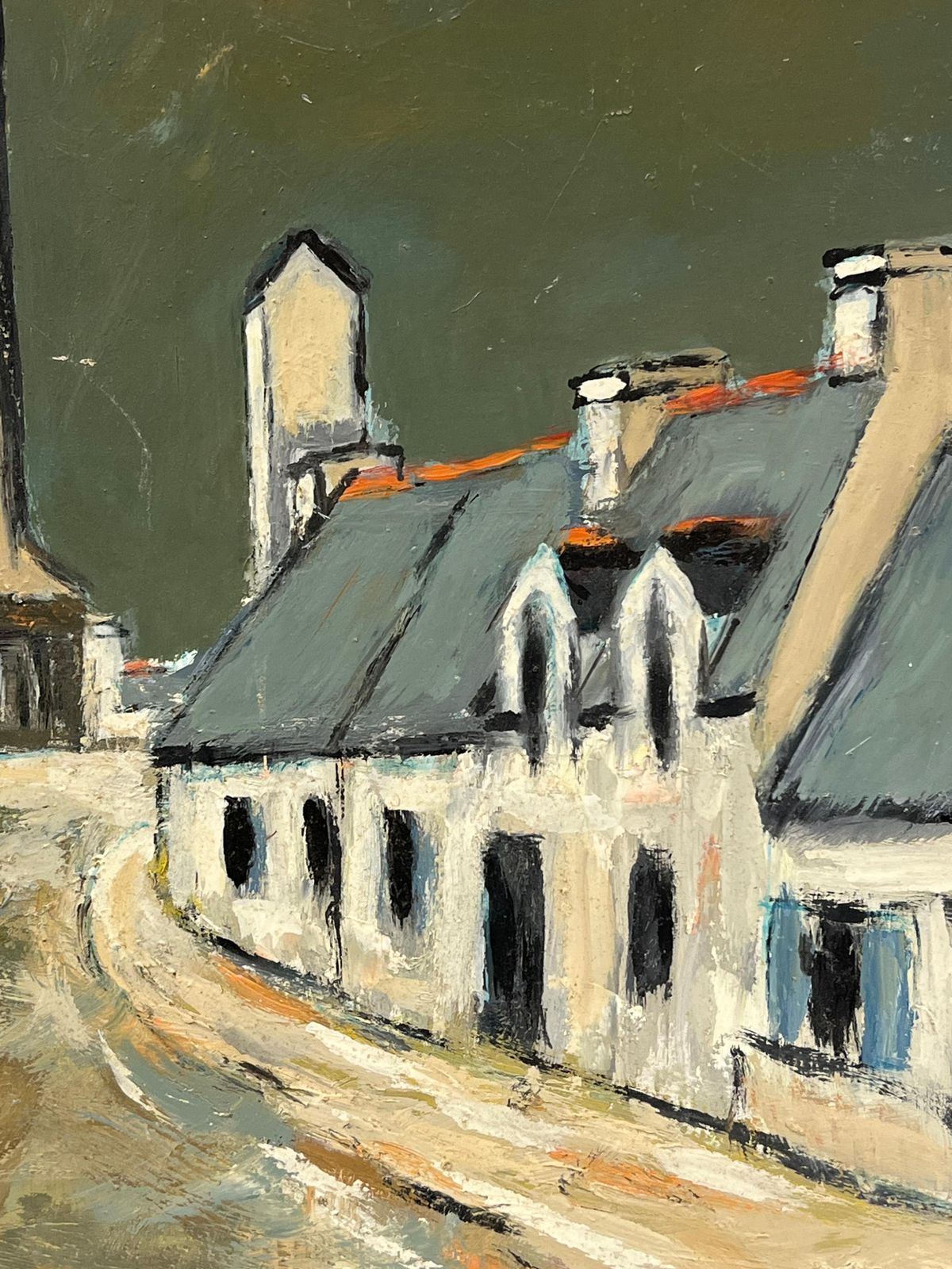 Fanch Lelfrench Impressionist Moody Village Street Leading To A Tower Urban Landscpae photo buy