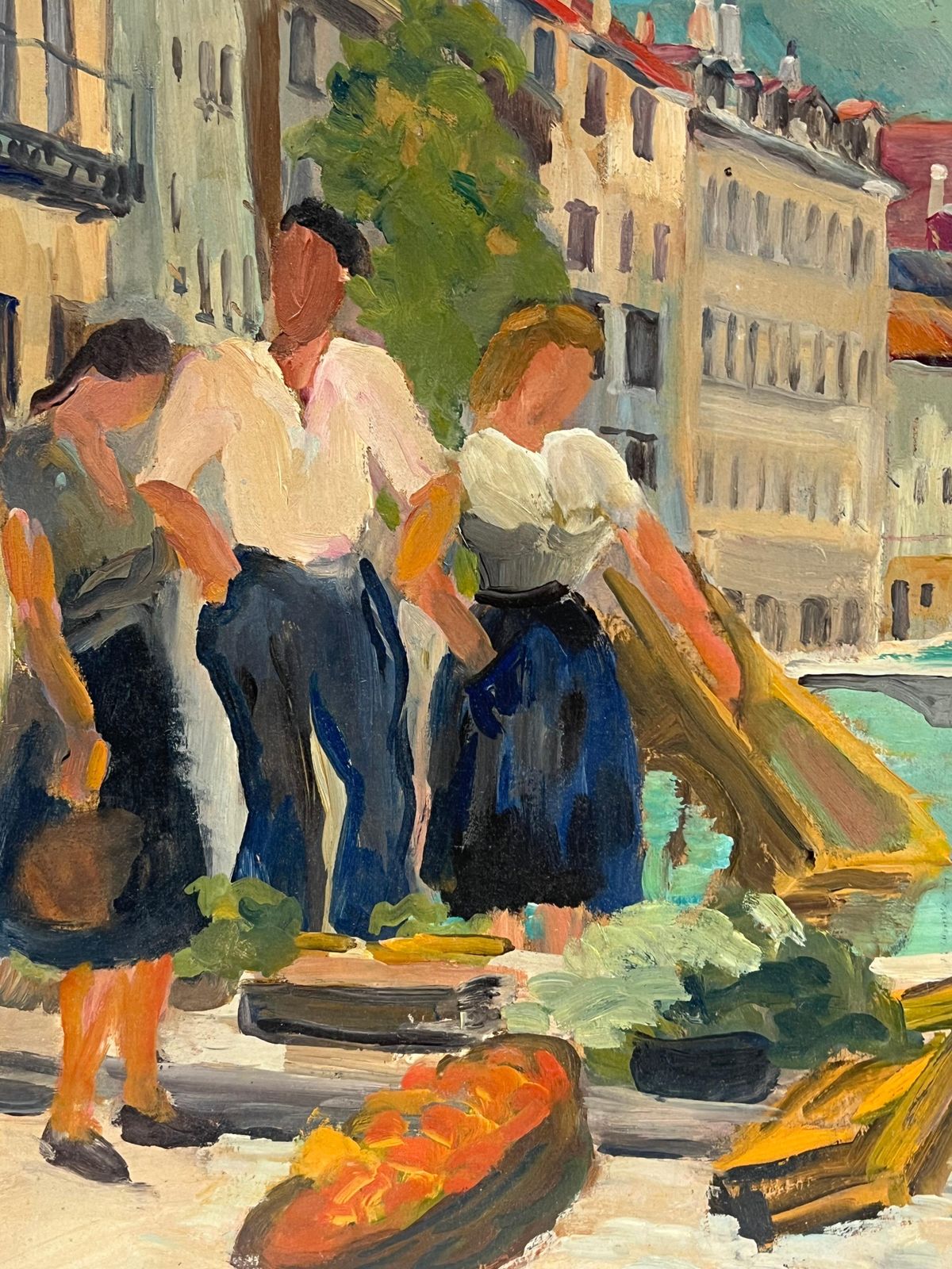 Regine David1940's French Oil Painting Figures South Of France Busy Market Scene photo 702.0