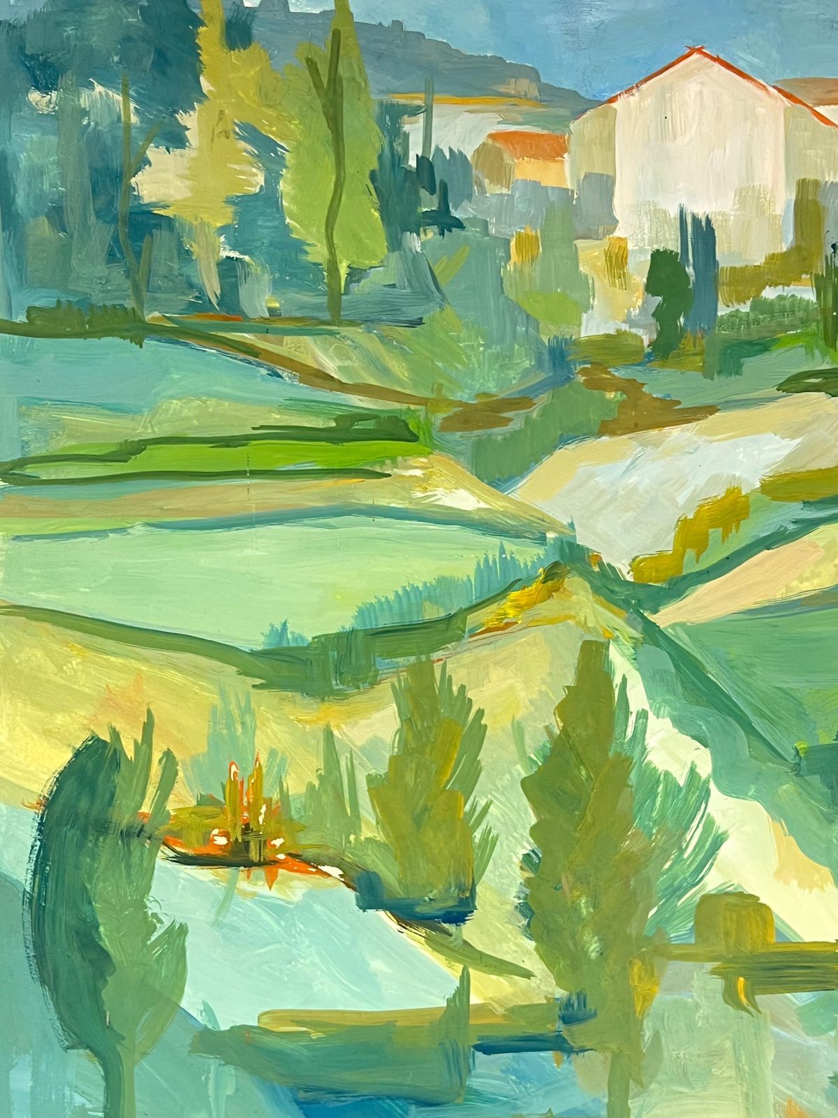 Bernard Labbe1950's Bright Green And Blue Landscape Of Hills And Fields French Oil1950's photo Art