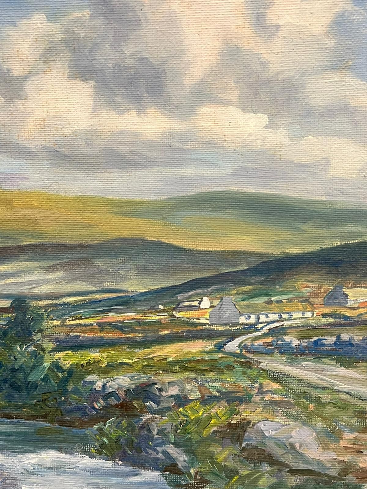 Irish Artist1950s Irish Landscape Signed Oil Painting Rolling Hills Flowing Stream Connemara photo vinterior
