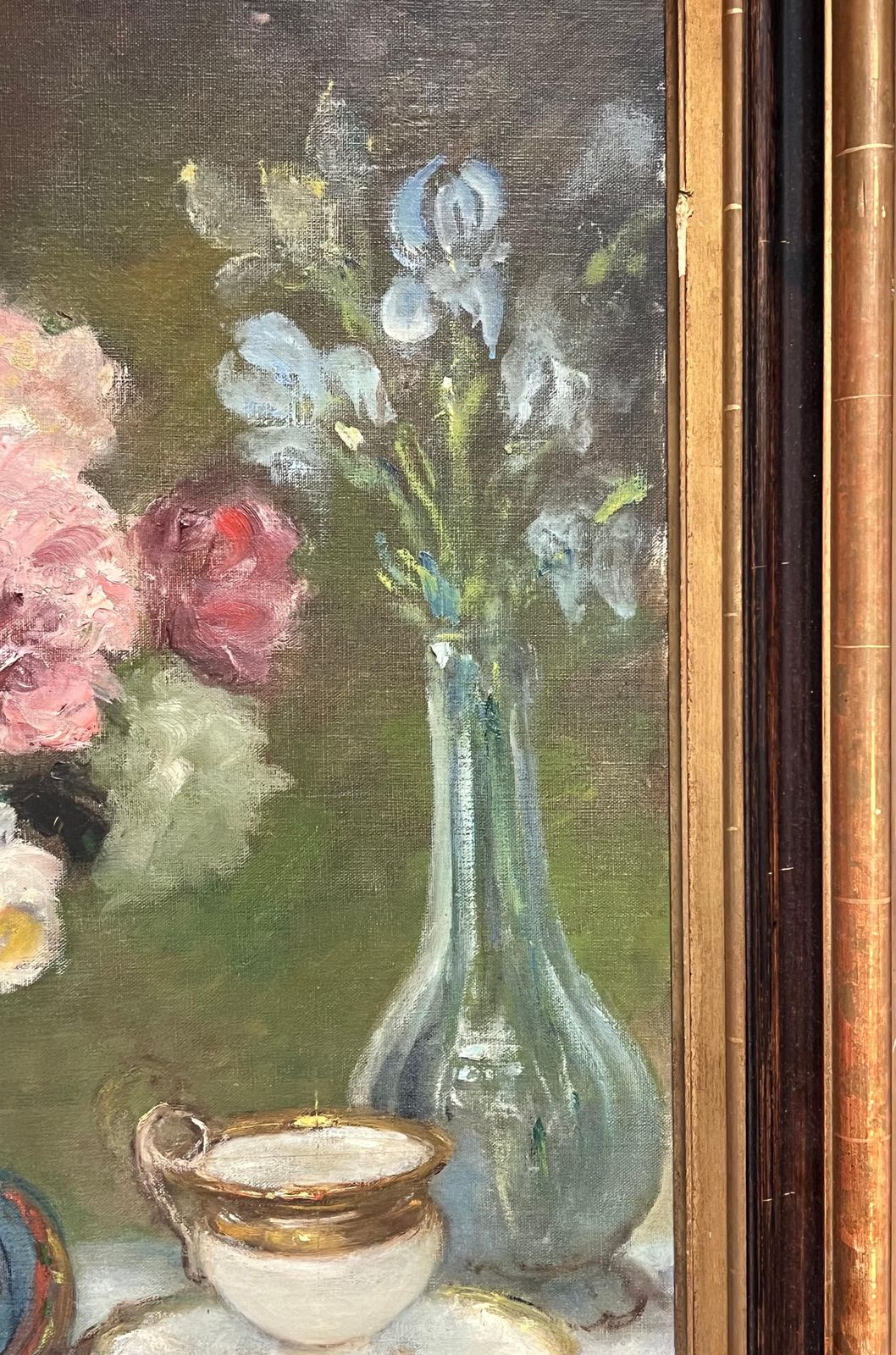 Jacques Martin (1844 1919)antique French Signed Pink Flowers In Blue Vase Floral Still Life Oil Painting photo vintage