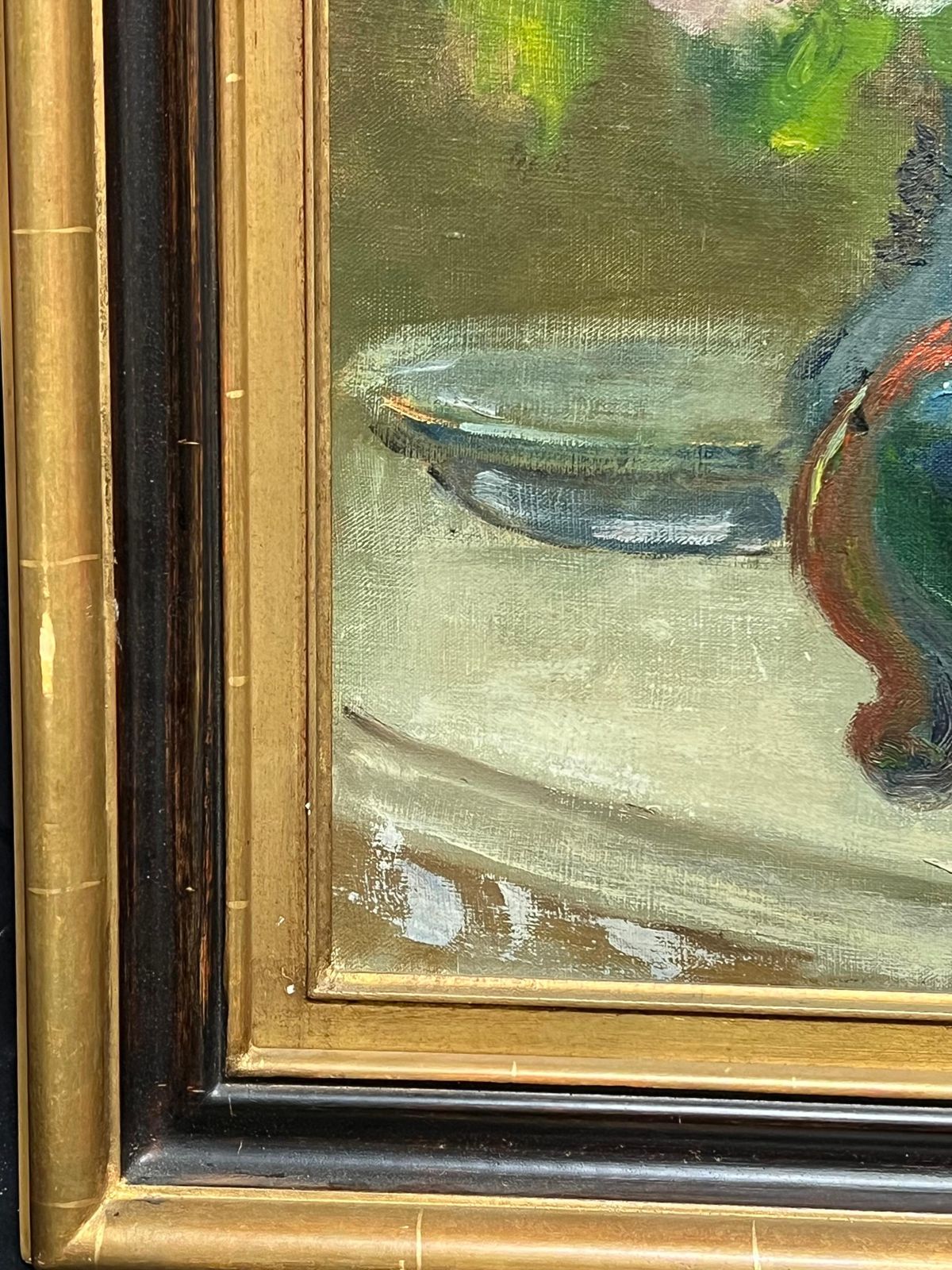 1516.0 Jacques Martin (1844 1919)antique French Signed Pink Flowers In Blue Vase Floral Still Life Oil Painting photo