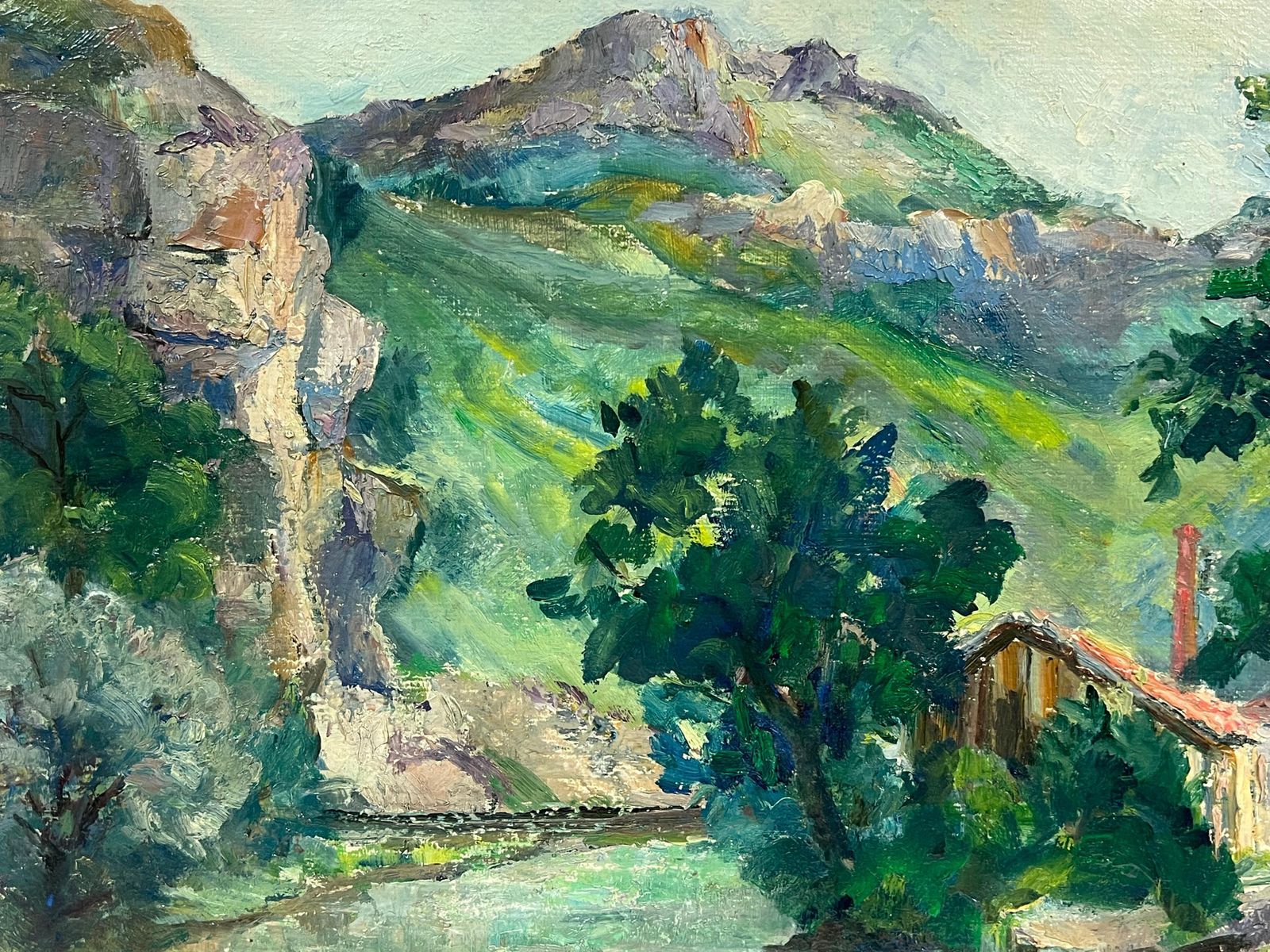 Regine David1930's French Green Lush River Landscape Gorge Valley Signed Oil Painting photo 561.0