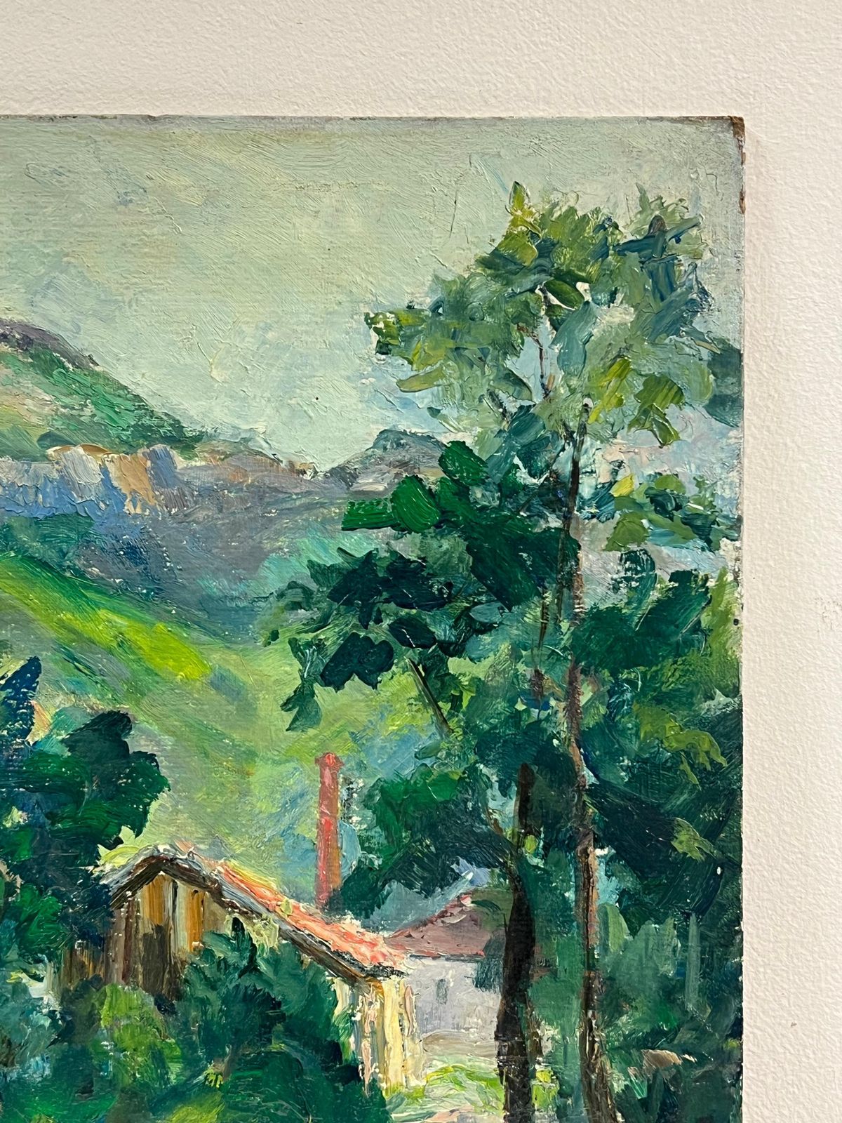 photo furniture Regine David1930's French Green Lush River Landscape Gorge Valley Signed Oil Painting