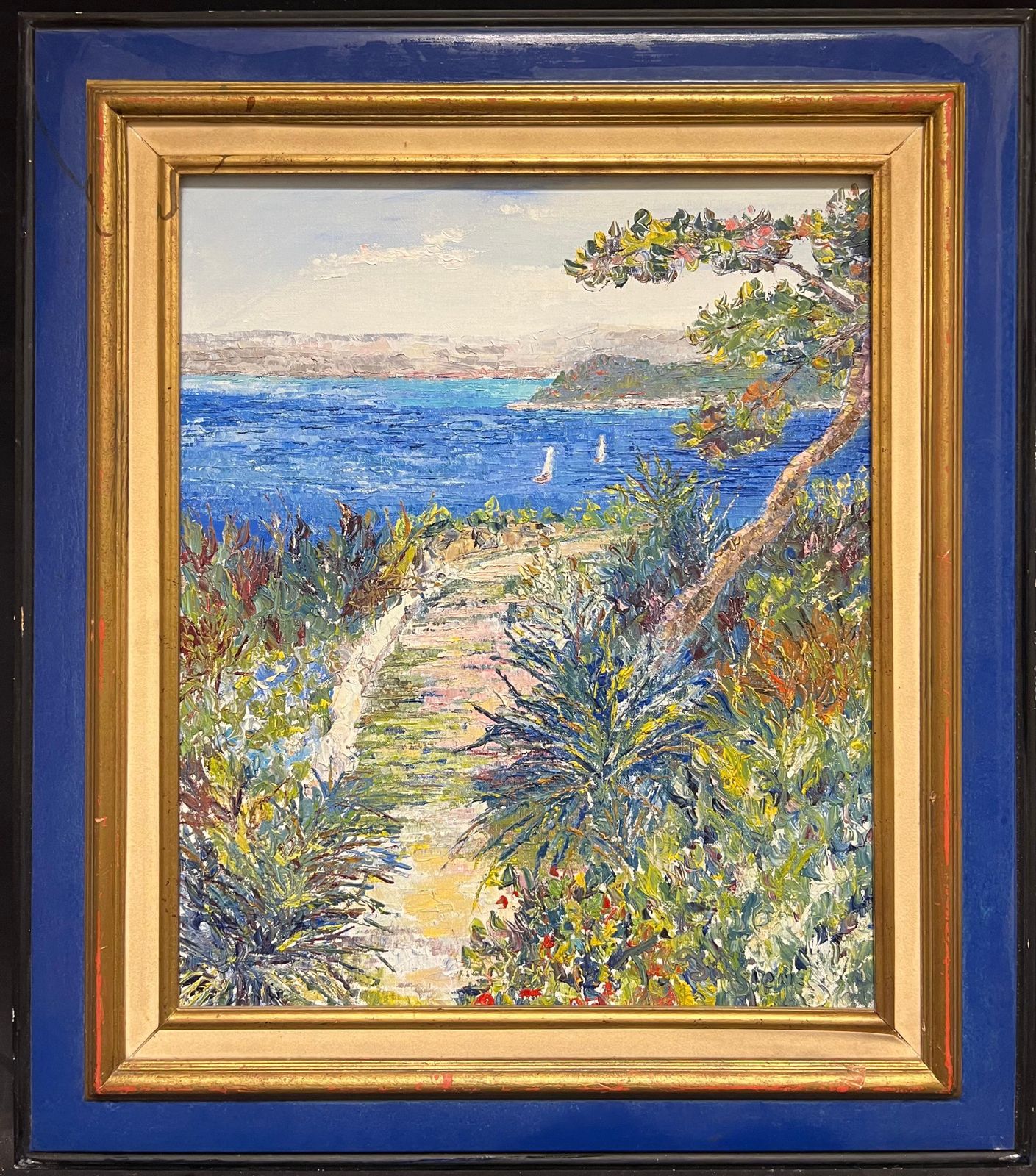 French Schoolvillefranche France Mediterranean Coastal View Rocky Path Bright Blue Frame