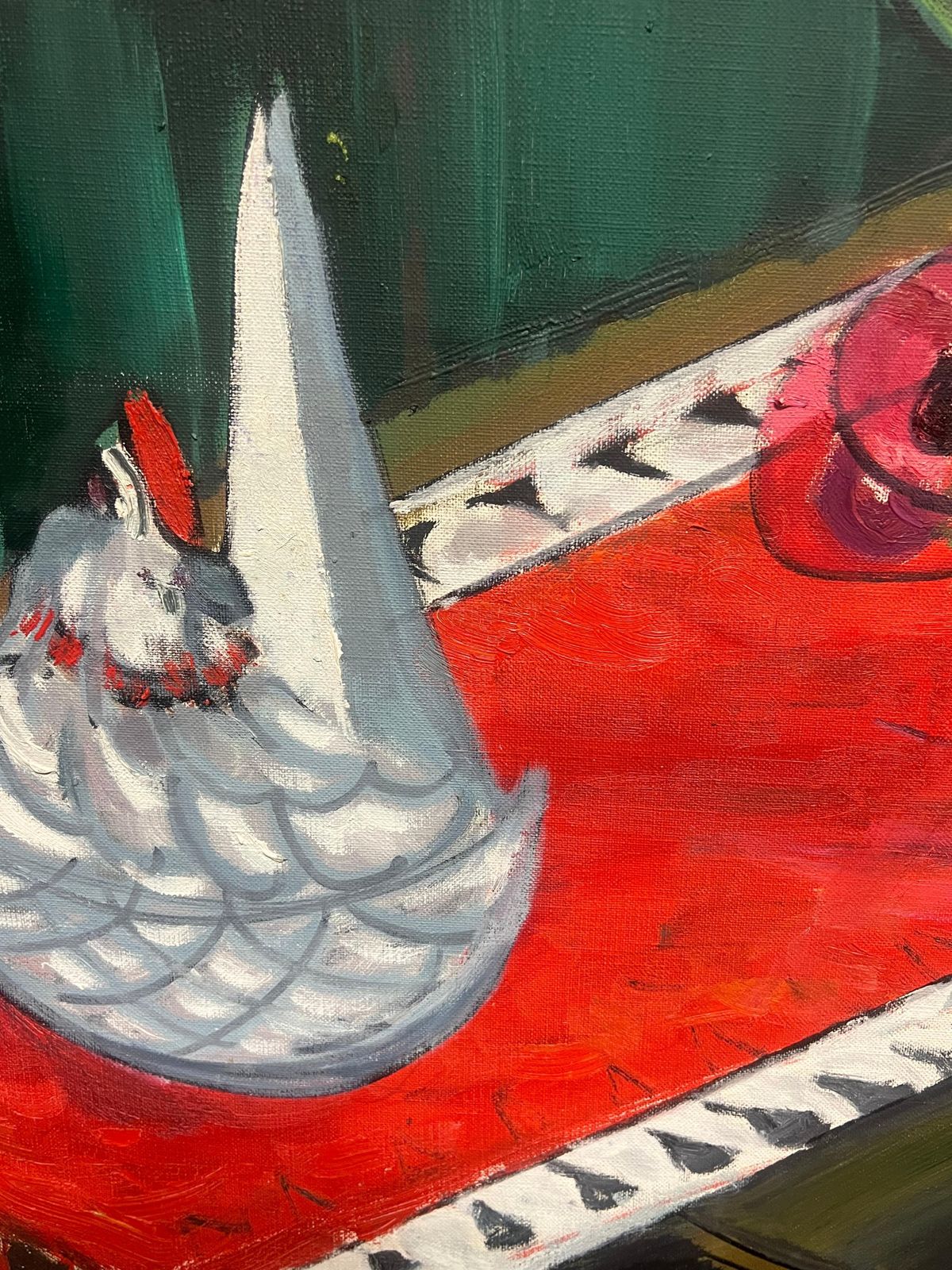 French School1960's French Modernist Still Life Oil With Ceramic Hen And Red Poppies1960's photo buy