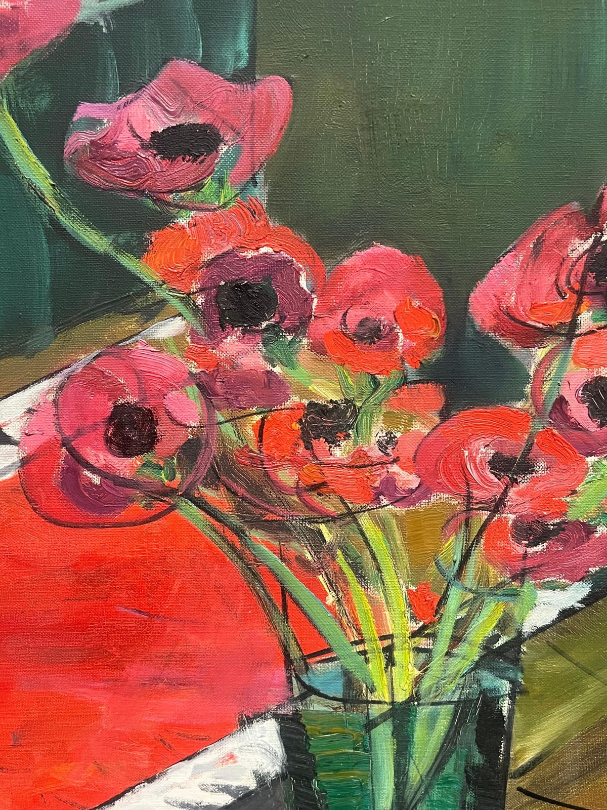 French School1960's French Modernist Still Life Oil With Ceramic Hen And Red Poppies1960's photo vintage