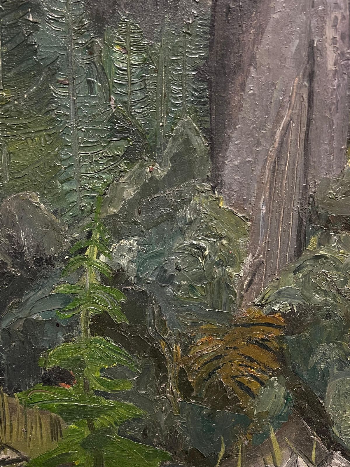 French School1940s French Moody Grey Green Forest Landscape French Expressionist Oil Painting1940's photo vinterior