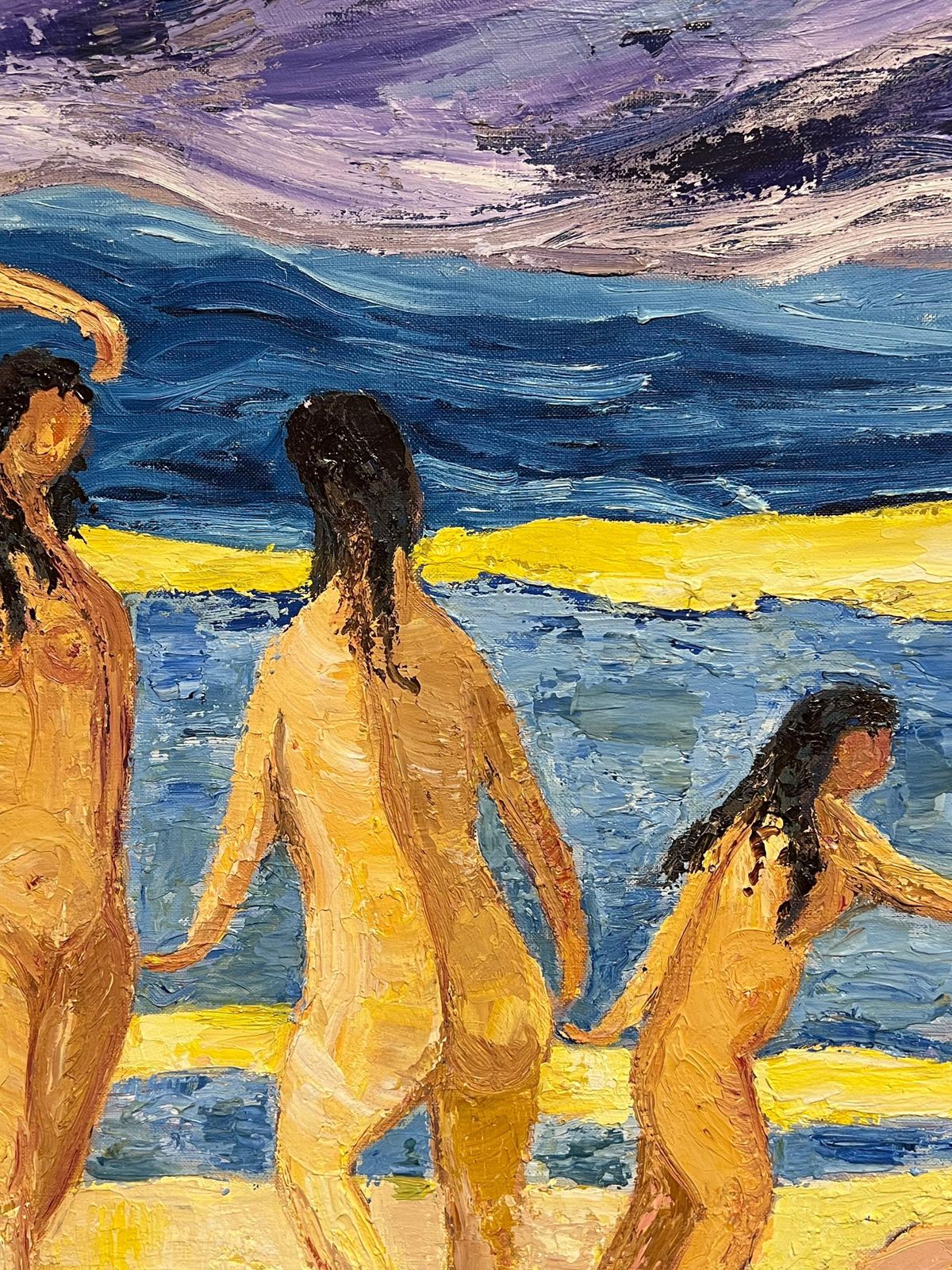 French Schoolfrench Post Impressionist Vibrant Large Oil Painting Nude Bathers On The Beach1970's photo buy