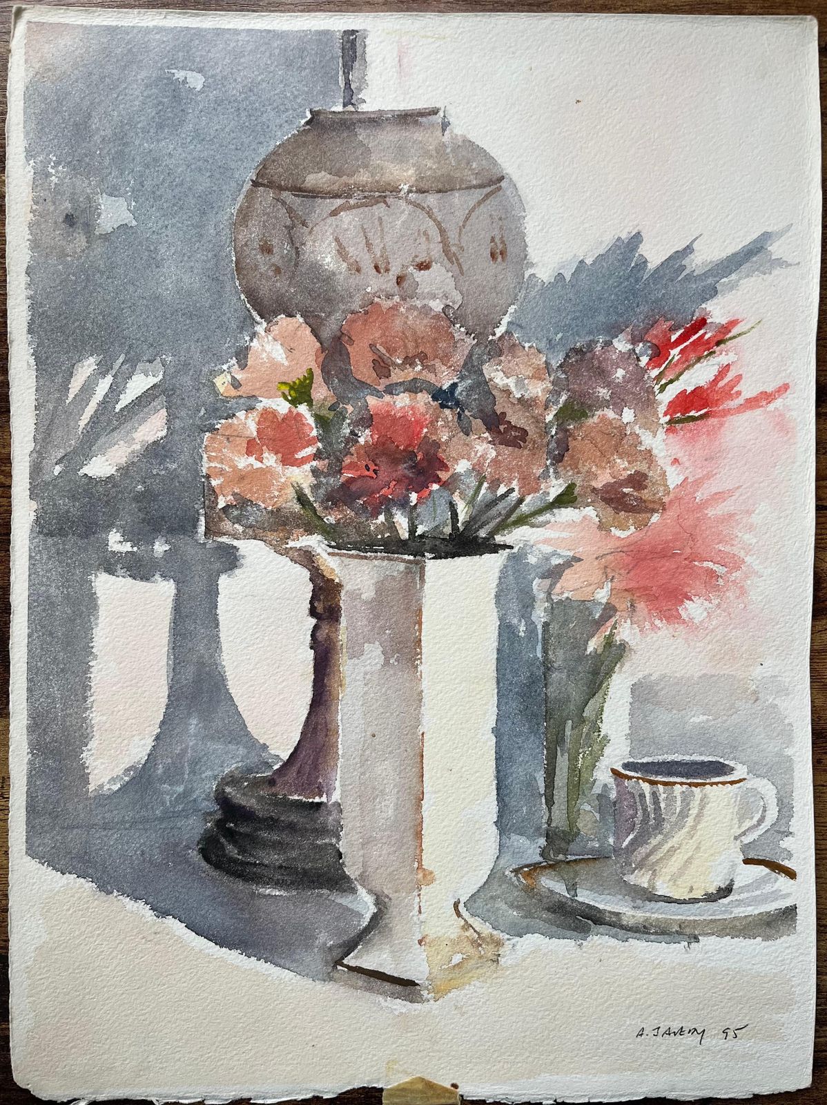 Anthony Averybritish Impressionist Still Life Of A With Vase, Flowers, And Coffee Cup1995 photo furniture