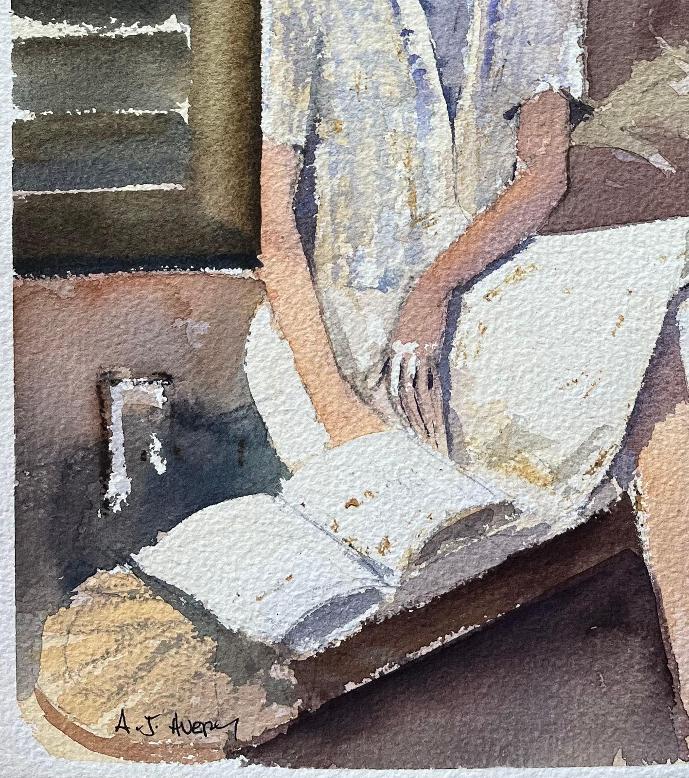 Anthony Averybritish Impressionist Watercolor Of A Portrait Of A Woman In A Sun Hat photo vinterior