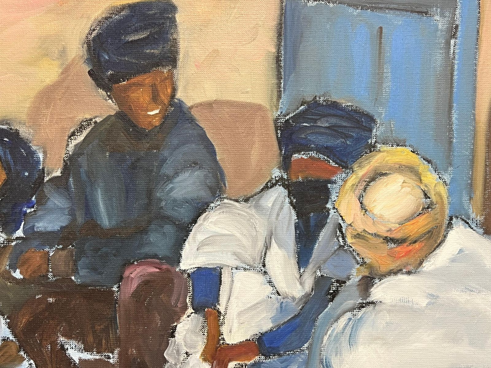 French Schoolmodern French Signed Oil Men Chatting Mauritania Ouadane Street Scene2000 photo for sale