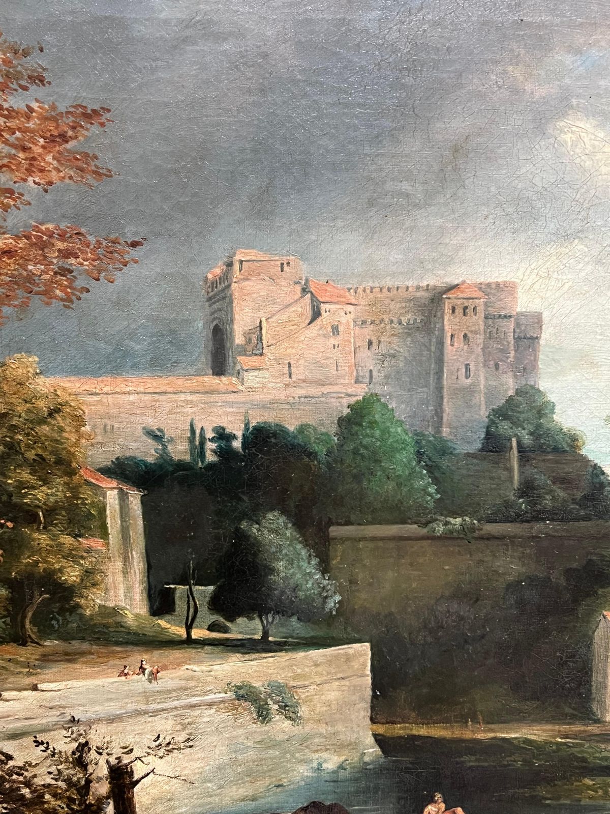 English Old Master Oil Antique English Grand Tour Old Master Oil Figures  Classical Arcadian Landscape photo for sale