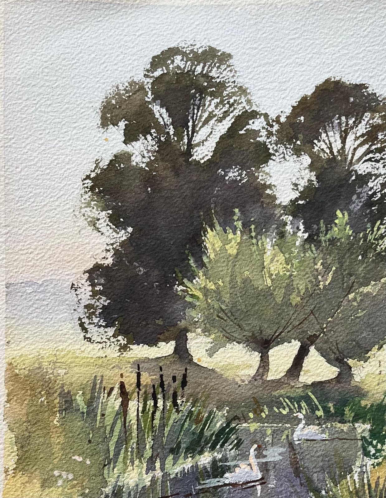 Anthony Averybritish Impressionist Watercolor Of A Idyllic Riverside Scene With Swans photo vinterior