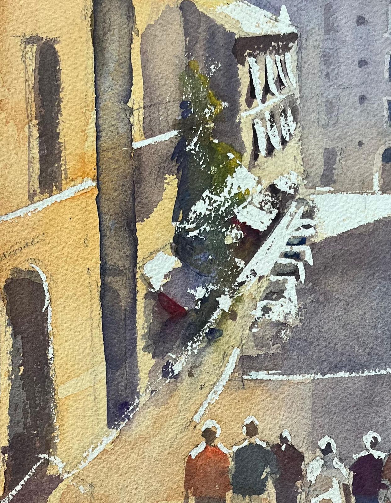Anthony Averybritish Impressionist Watercolor Of A Sunlit Street With Figures photo vinterior