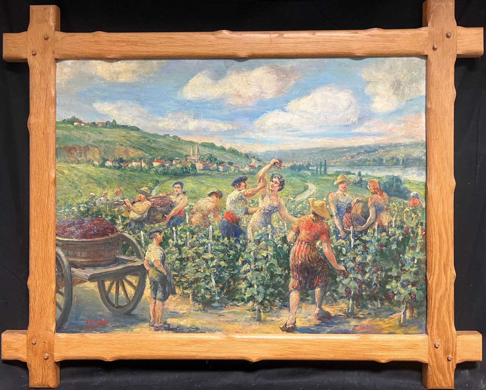Louis Faillethe Grape Harvest Large 1920's French Signed Oil Harvest Workers Vineyard1930's photo furniture