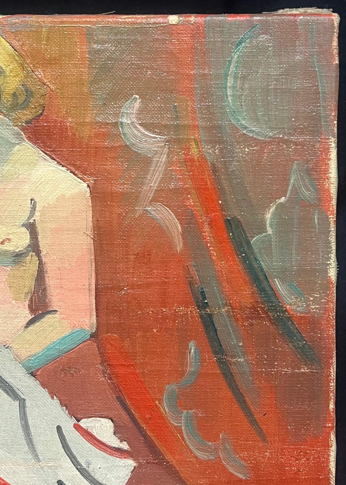 Henri Van Der Beck1930's French Cubist Nude Signed Oil Lady Vibrant Geometric Composition1930's photo for sale