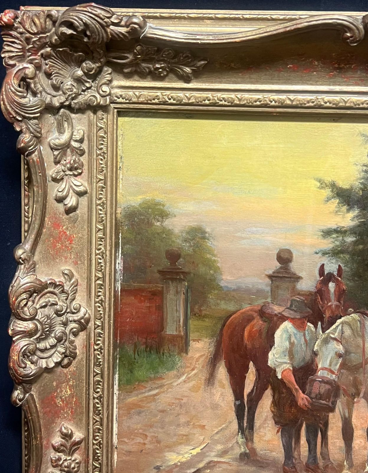 J Sanderson Wellsfine Victorian Oil Painting Cavalry Men Resting Village Tavern Roadside Inn photo 1927.0