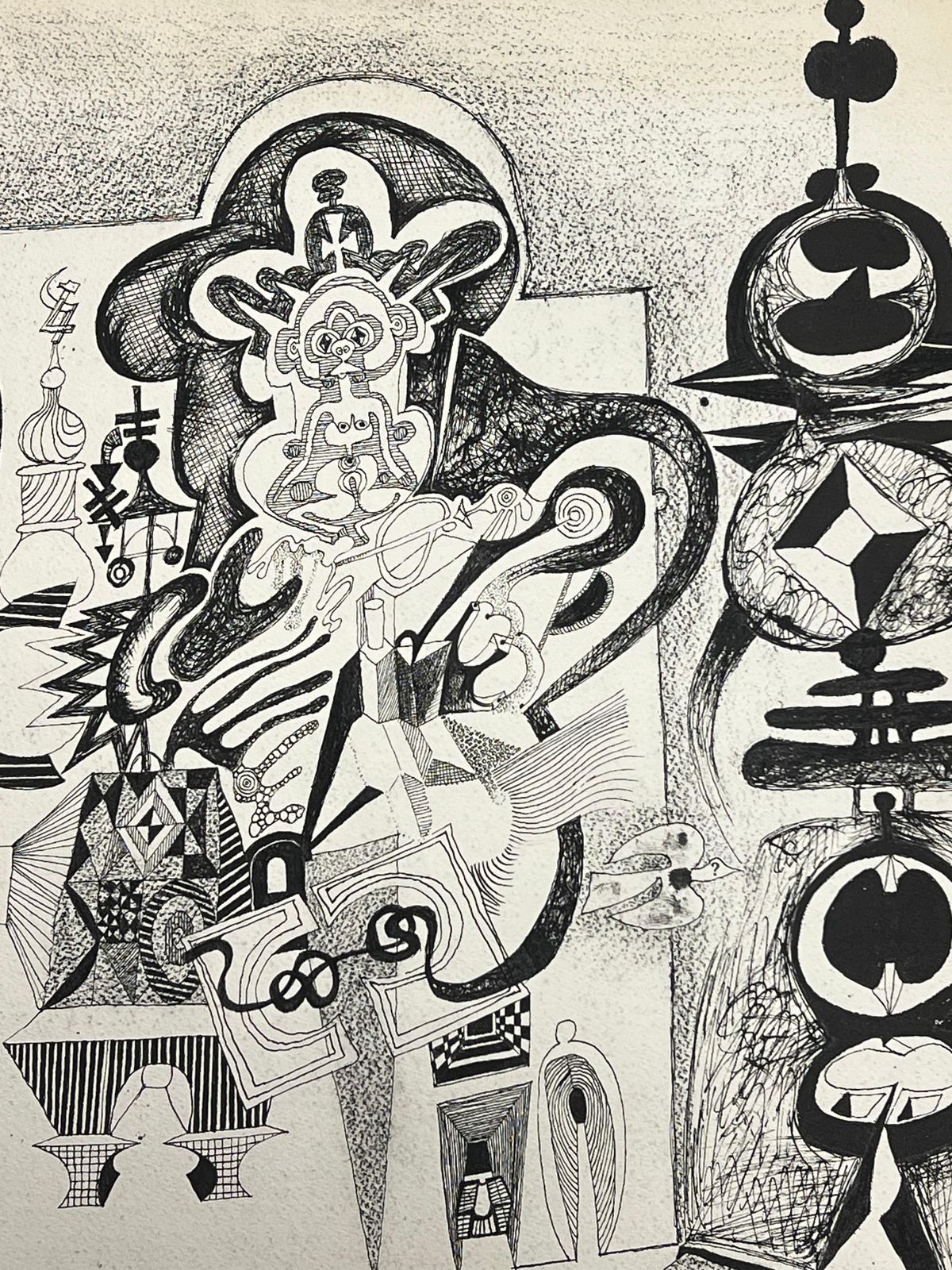 Claude Lagoucheoriginal 1970's French Abstract Surreal Landscape With Geometric Figuresc. 1970's photo for sale