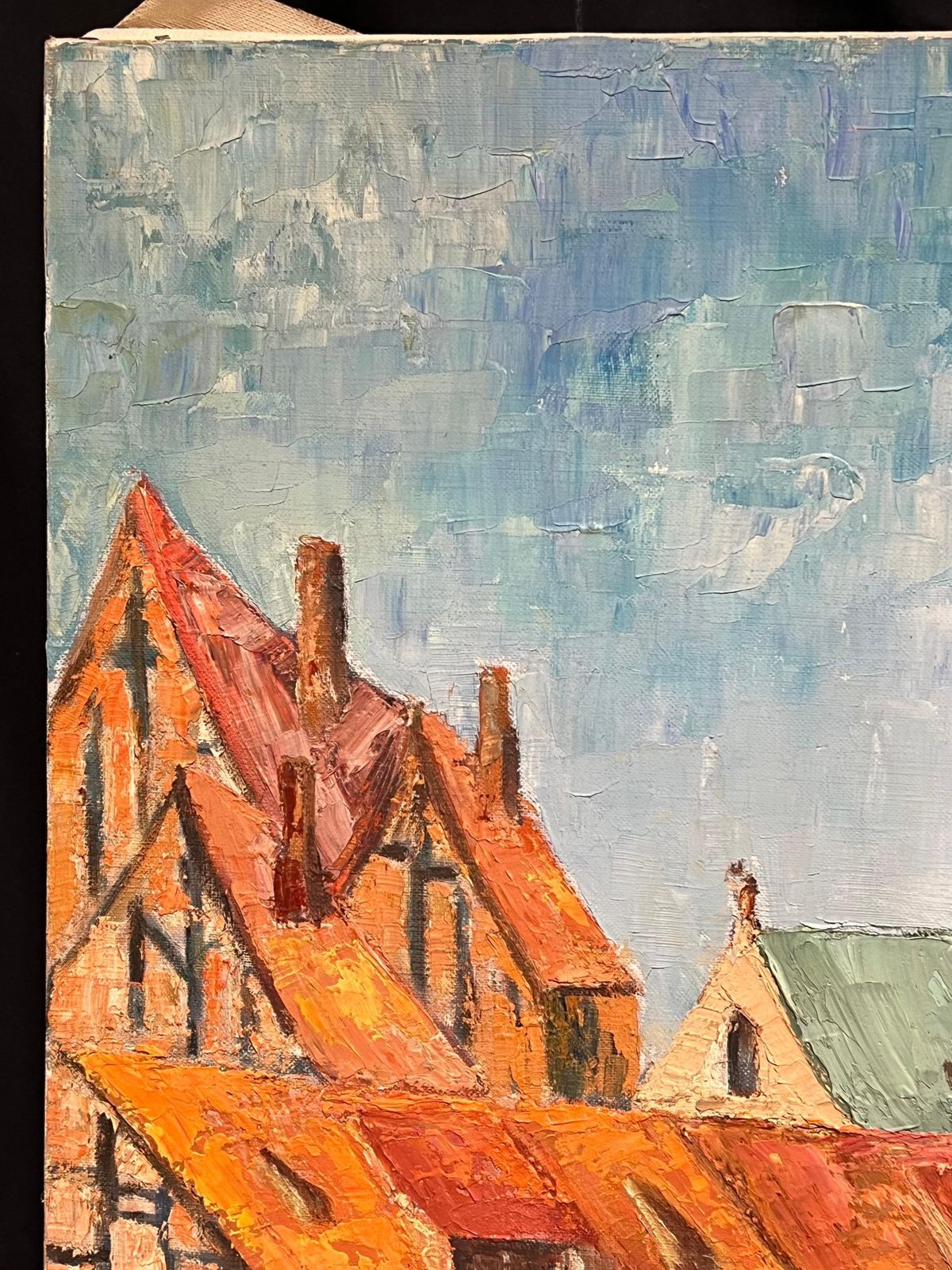 French Schoollarge French Post Impressionist Oil Painting Town & Church Landscape, 1970's1970's photo buy