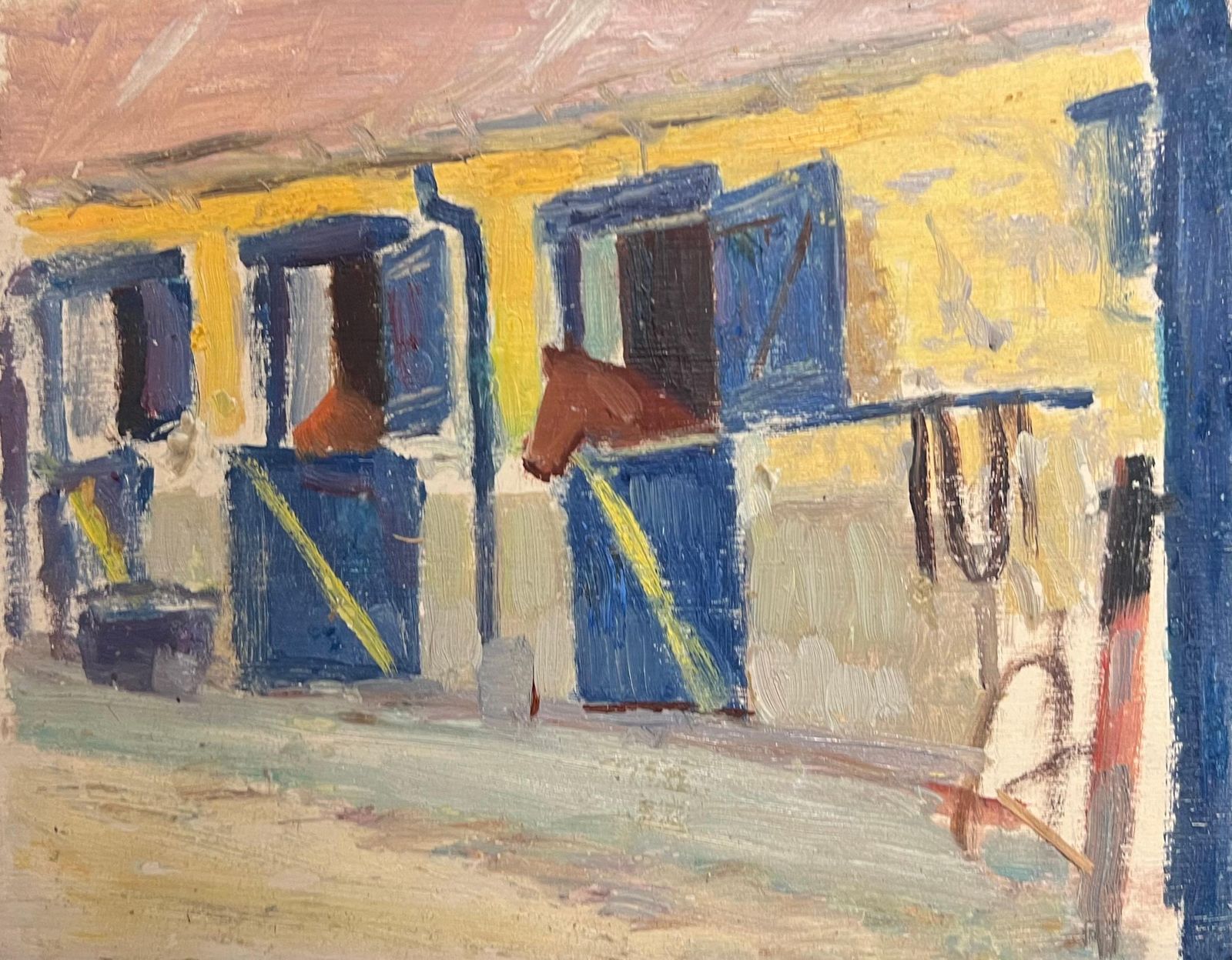 Jean Dreyfus Stern (1890 1969)vintage French Stable Scene Impressionist Oil Painting Of Horses In Their Stalls1970's