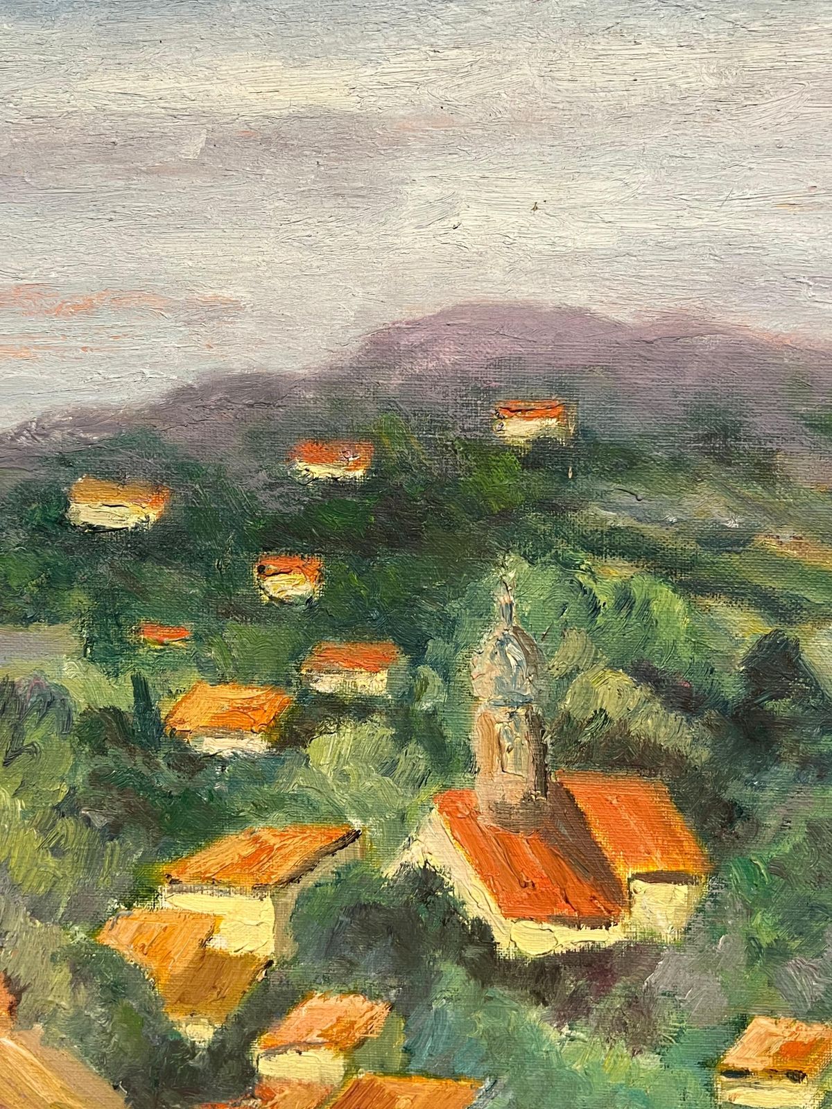 French Schoolsunlit Village Landscape Vibrant Impressionist Oil Painting Hillside Hamlet1970's photo Art