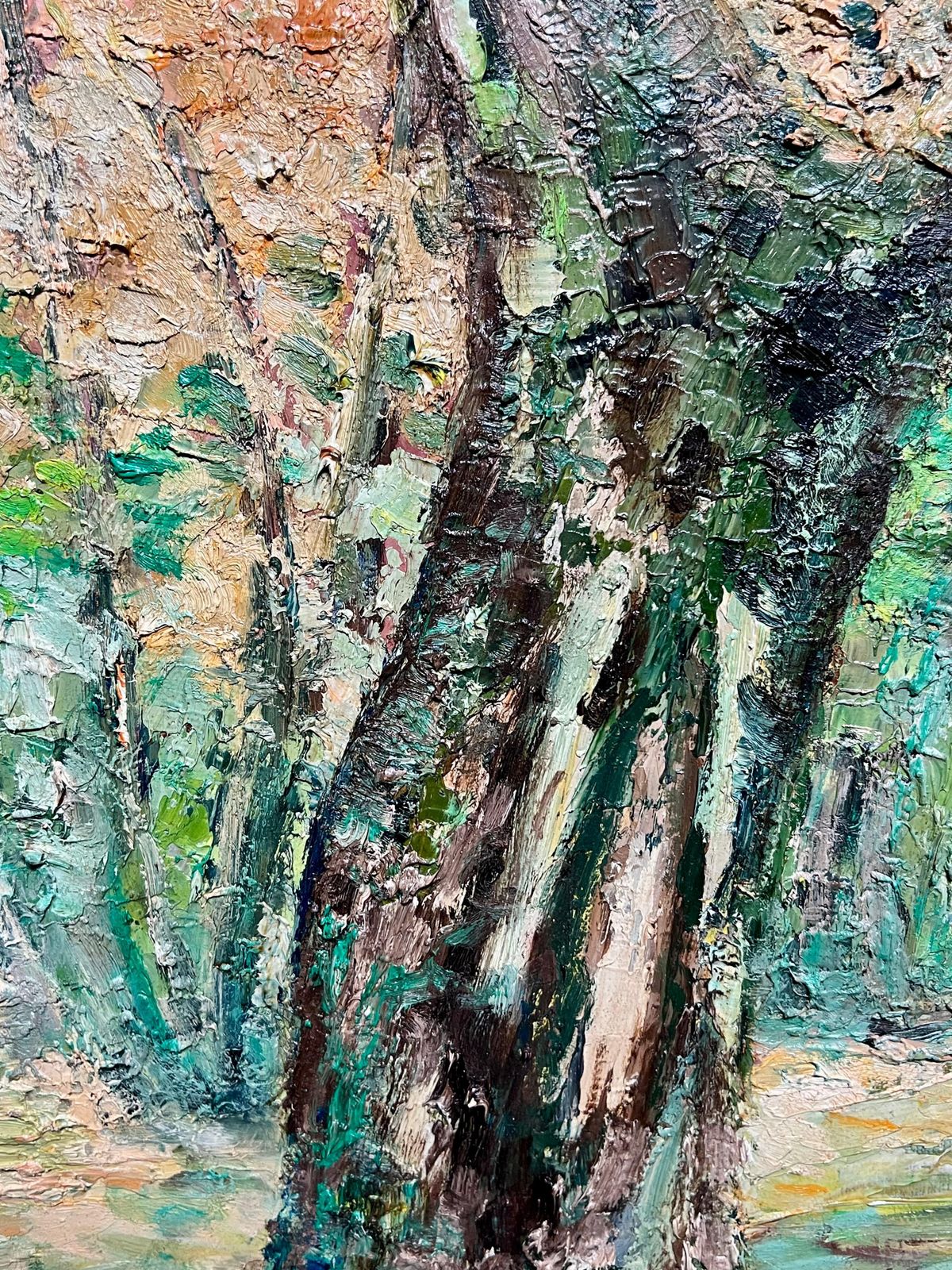 J.Bredechelarge 1970's French Post Impressionist Oil Painting Of Dappled Sunlit Forest1970's photo vinterior