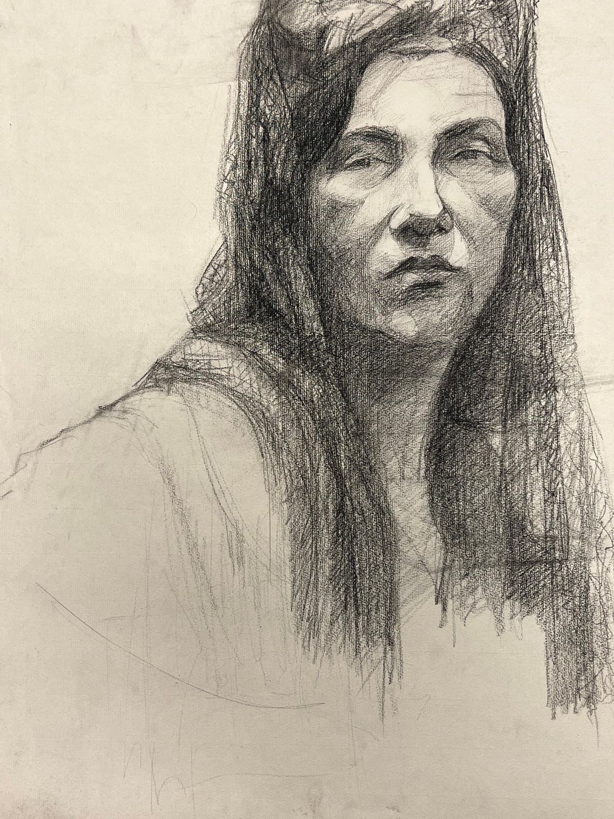 Josine Vignonmid Century French Portrait Of A Woman With Draped Veil Drawing1950's photo for sale